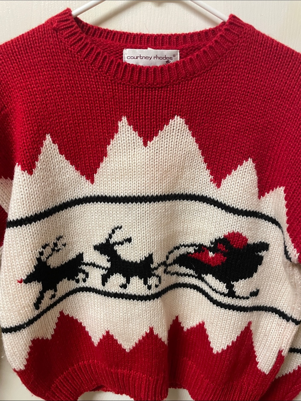 Courtney Rhodes Red & Cream Crewneck Sweater with Reindeer Motif
